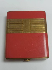 Vintage Helena Rubinstein Red Enamel Gold Tone Makeup Compact Case
