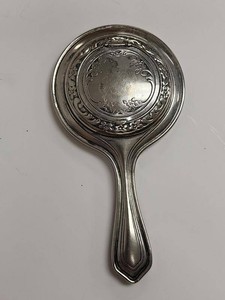 Vintage Silver Tone Hand Mirror Powder Compact Floral Vanity