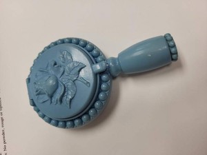 Vintage Platt Trio-Ette Blue Plastic Hand Mirror Compact Rose Design