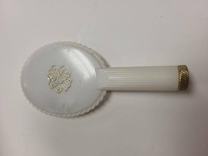 Hazel Bishop Hand Mirror With Peach Glaze Lipstick White Vanity Piece