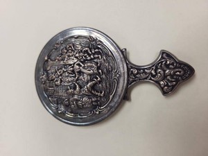 Vintage Silverplate Hand Mirror Dutch Scene Beveled Glass Denmark