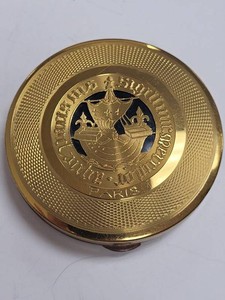 Vintage French Gold Tone Powder Compact Paris City Seal Mirror Case