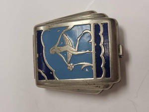 Attributed Silvaray Art Deco Blue Enamel Figural Vanity Compact