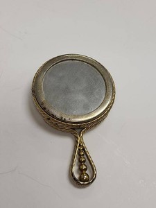 Vintage Napier Gold Tone Hand Mirror Powder Compact 3.5 In Round