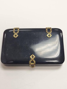 Vintage Bertie Paris Black Lucite Powder Rouge Compact Mirror Case