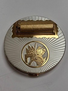 Vintage French Powder Compact Mirror Lipstick Holder Paris Motif