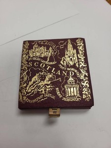 Vintage Scotland Souvenir Compact Purse Mirror Burgundy Gold See Photos