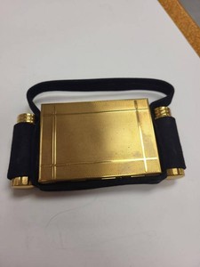 Kigu London Goldtone Vanity Compact Carryall Case Black Suede Strap
