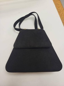 Vintage Tano Spain Black Suede Compact Vanity Handbag Gold Tone