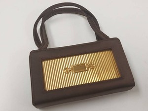 Evans Gold Tone Carryall Vanity Compact w Brown Case Monogram M-B-G