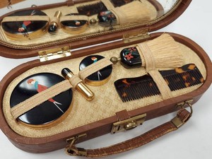 Vintage Art Deco Vanity Travel Case Compact Comb Lipstick Grooming Set