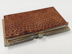 Vintage Alligator Skin Carryall Vanity Compact Case w Mirror Comb