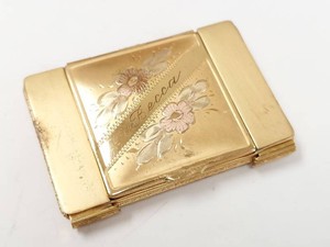 La Mode Vintage Gold Tone Compact Case Mirror Puff Lipstick Holders