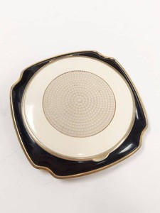 LaMode Vintage Black Cream Enamel Faux Pearl Powder Compact Mirror