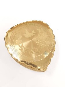 Vintage LaMode Heart Shaped Gold Tone Powder Compact w Mirror Puff