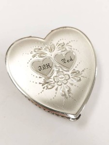 Vintage Sterling Silver Heart Powder Compact Engraved JBH Ted