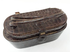 Vintage French Maid Double Deck Fitted Purse Faux Alligator Vanity Bag
