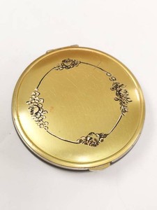 Vintage LaMode Round Powder Rouge Compact Gold Tone Floral Enamel