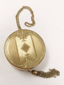 Evans Vintage Gold Tone Powder Compact Purse Mirror Tassel