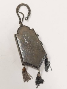 Evans Nickel Silver Art Deco Dance Compact Purse Chain Tassels