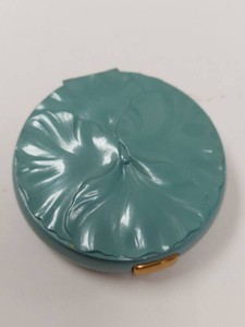 Evans Vintage Round Powder Compact Turquoise Enamel Orchid Lid 2.5in