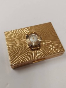 Evans Gold Tone Watch Compact Music Box Sunburst Vanity Case 1940s