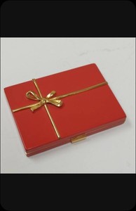 Vintage Evans Red Enamel Gift Box Powder Compact Gold Tone Mirror