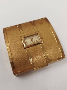 Evans Vintage Gold Tone Powder Compact With Watch 1940s Square Case