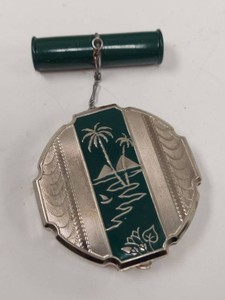 Vintage Art Deco Egyptian Revival Compact Necessaire Green Enamel