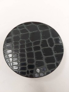 Vintage Round Ladies Powder Compact Black Croc Embossed Mirror Puff