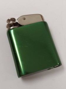 Vintage Green Petrol Pocket Lighter Lift Arm Metal Case Untested