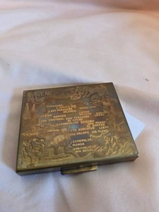 Vintage Venezuela Map Souvenir Vanity Compact With Mirror Gold Tone