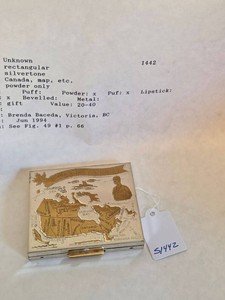 Vintage Canada Map Souvenir Powder Compact Mirror Two-Tone Metal