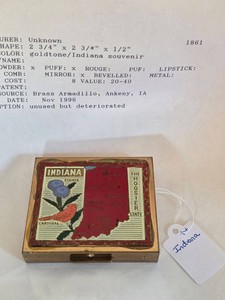 Vintage Indiana Souvenir Powder Compact with Mirror Cardinal Zinnia Goldtone