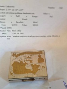 Vintage Canada Souvenir Powder Compact Gold Tone Map Mountie Design
