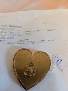 Vintage 1940s U.S. Navy Heart Shaped Powder Compact Mirror Gold Tone