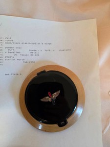 Vintage Zell-Attributed Round Powder Compact Wood Pilot Wings