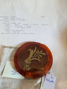 Volupte Vintage Faux Tortoiseshell Bird Powder Compact w Puff Bag