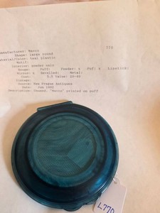 Vintage Mavco Teal Plastic Powder Compact with Mirror Puff Sifter