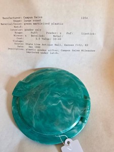 Vintage Campus Sales Green Marbled Plastic Powder Sifter Compact