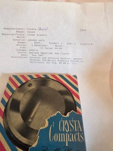 Vintage Crysta 1940s Clear Plastic Round Powder Compact With Box