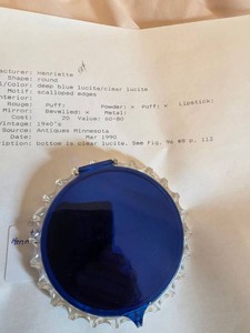Henriette 1940s Lucite Powder Compact Blue Clear Scalloped Mirror