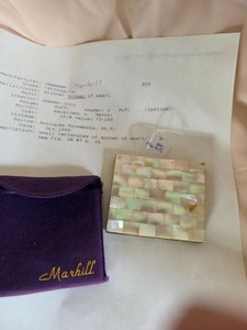 Vintage Marhill Mother of Pearl Powder Compact w Mirror & Pouch