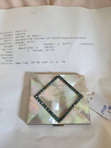 Vintage Marhill Mother of Pearl Blue Rhinestone Powder Compact