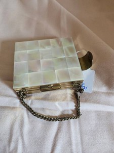 Marhill Vintage Mother of Pearl Compact Minaudiere Vanity Case Chain