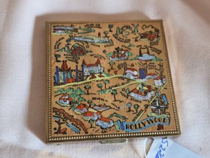Vintage Hollywood Beverly Hills Souvenir Map Powder Compact Mirror