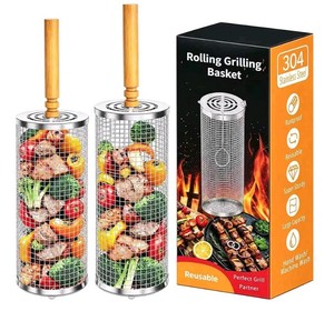 Stainless Steel Rolling Grill Basket Set of 2 - Brand New