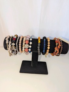 Natural gemstone, crystal, and glass stretch beaded bracelets