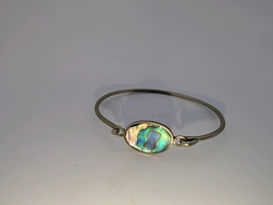 Vintage 925 Sterling Silver Taxco abalone shell inlay bracelet, size 7.5