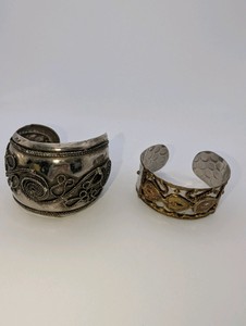 Vintage Mixed Metal Cuff Bracelets, Set of 2
